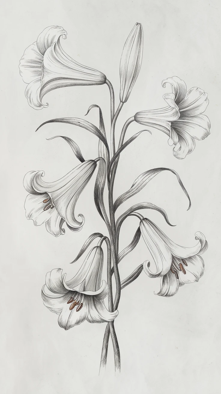 1. Classic Easter Lily Drawings