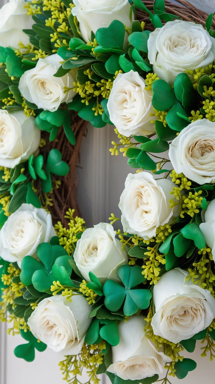 1. Classic Shamrock and White Rose Wreath