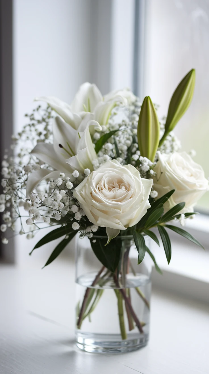 1. Classic White Rose and Lily Arrangement