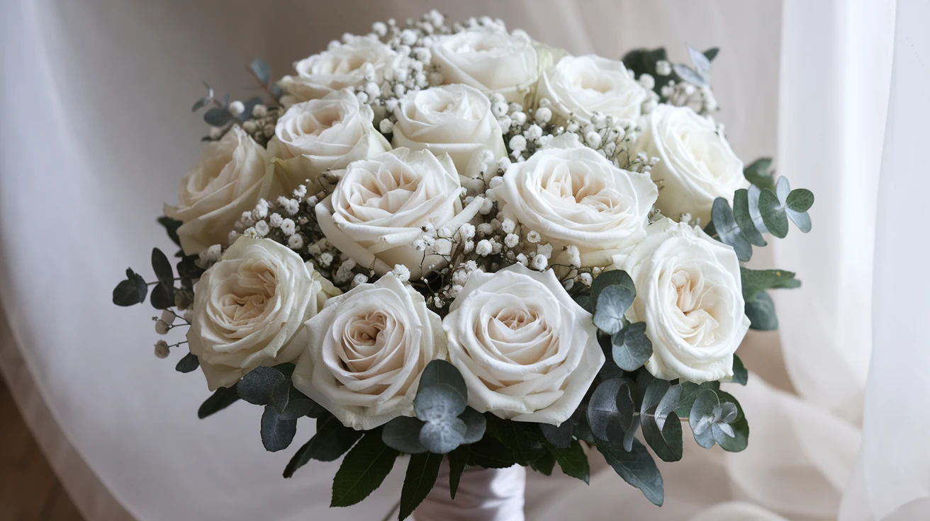 1. Classic White Rose Bouquet
