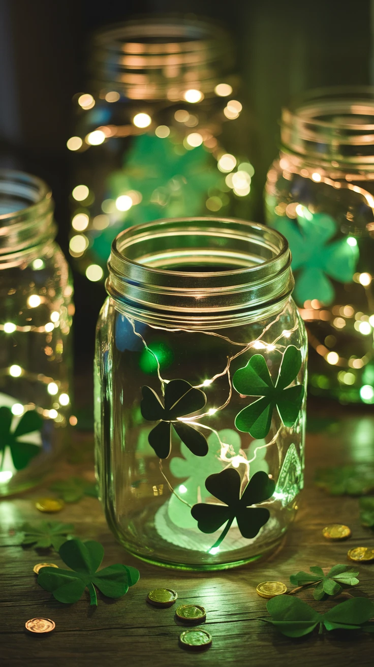 1. Lucky Clover Mason Jar Display