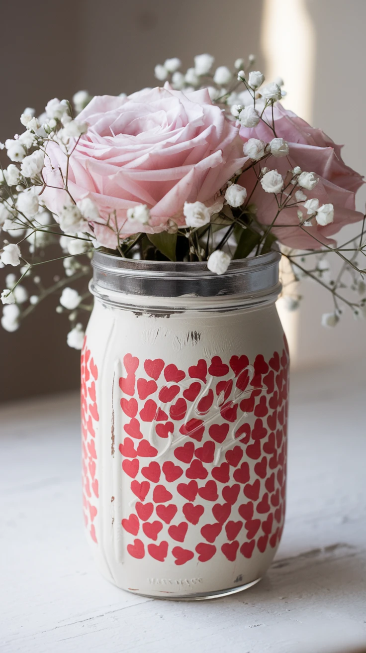 1. Painted Heart Mason Jar Vase