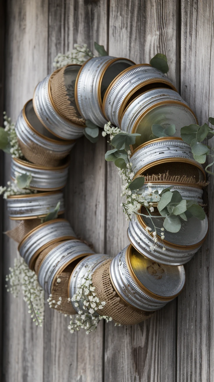 1. Rustic Farmhouse Mason Jar Lid Wreath