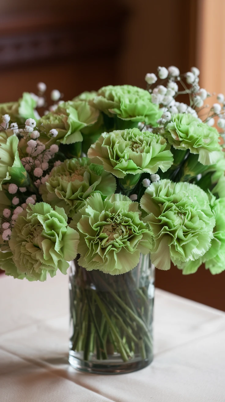 1. Traditional Green Carnation Display