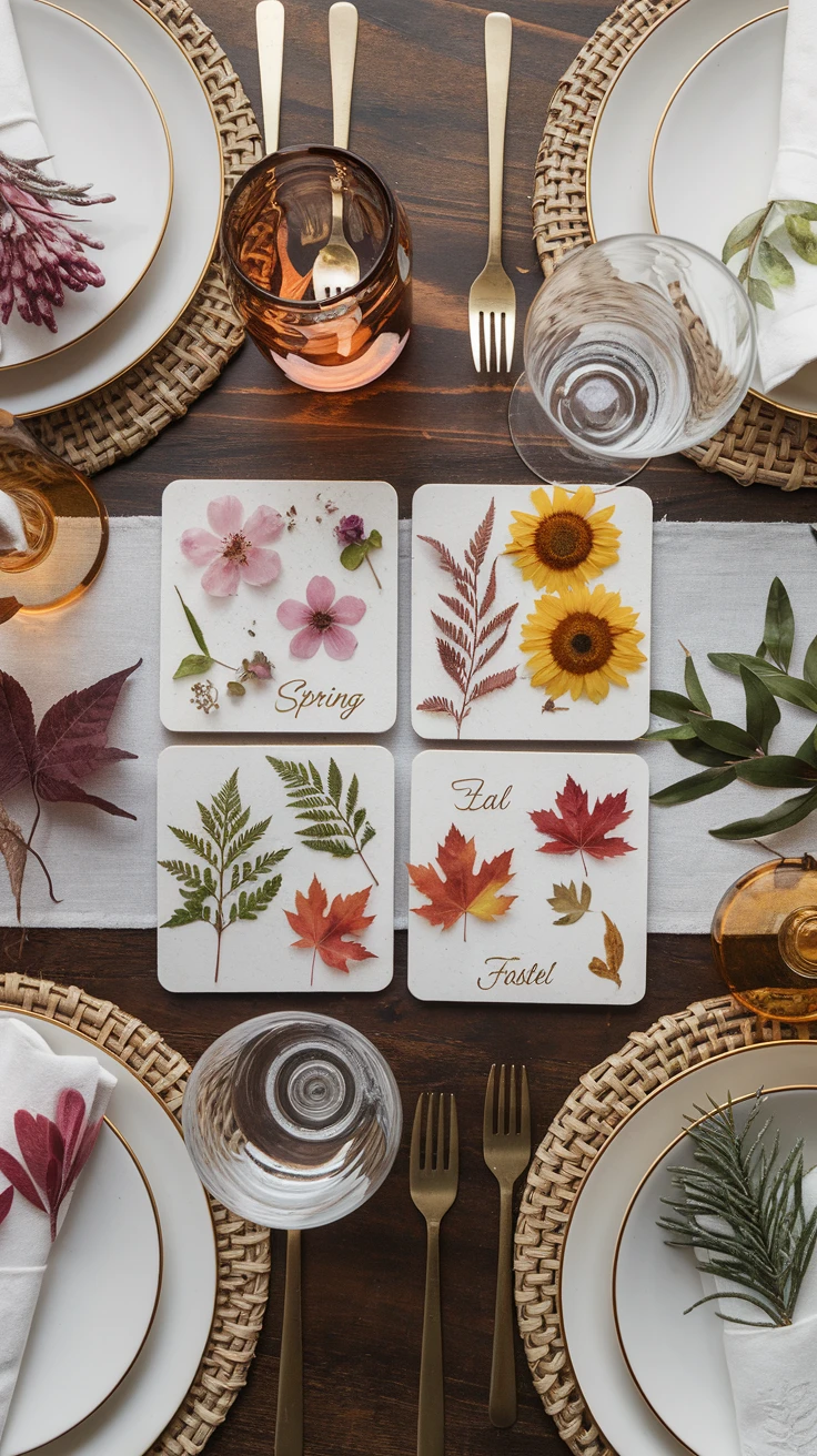 10. Seasonal Themed Pressed Flower Coasters