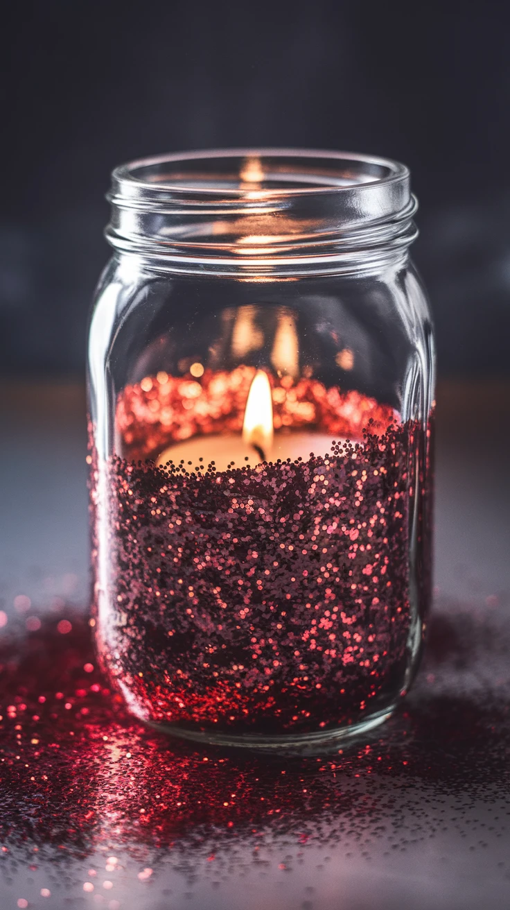 2. Glitter-Dipped Valentine Mason Jar