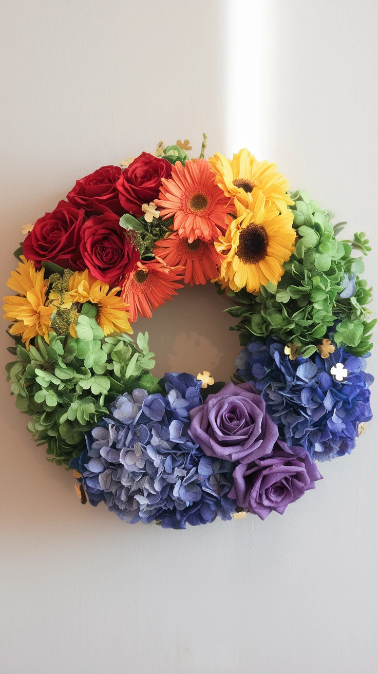 2. Rainbow Flower Garden Wreath