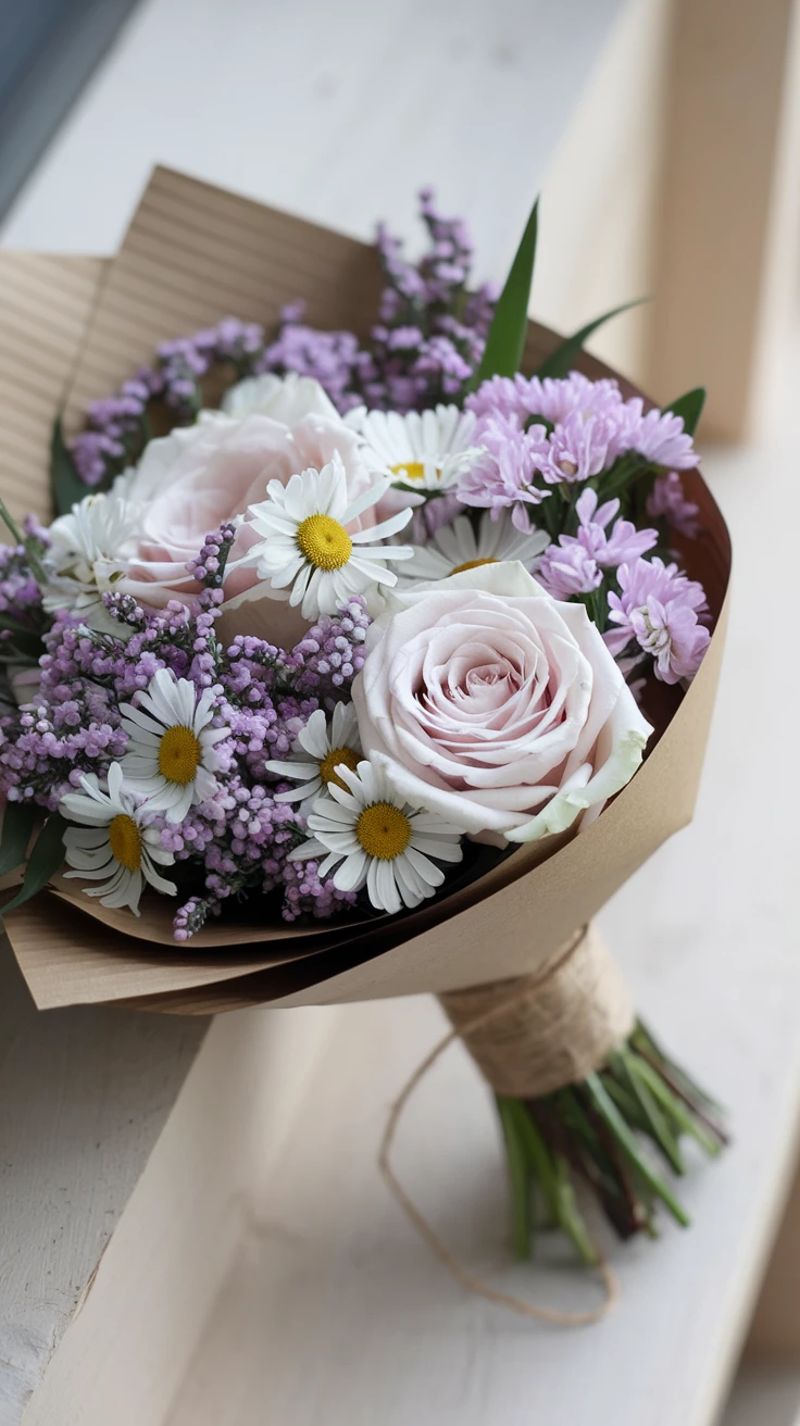 2. Simple Hand-Tied Bouquet with Garden Flowers