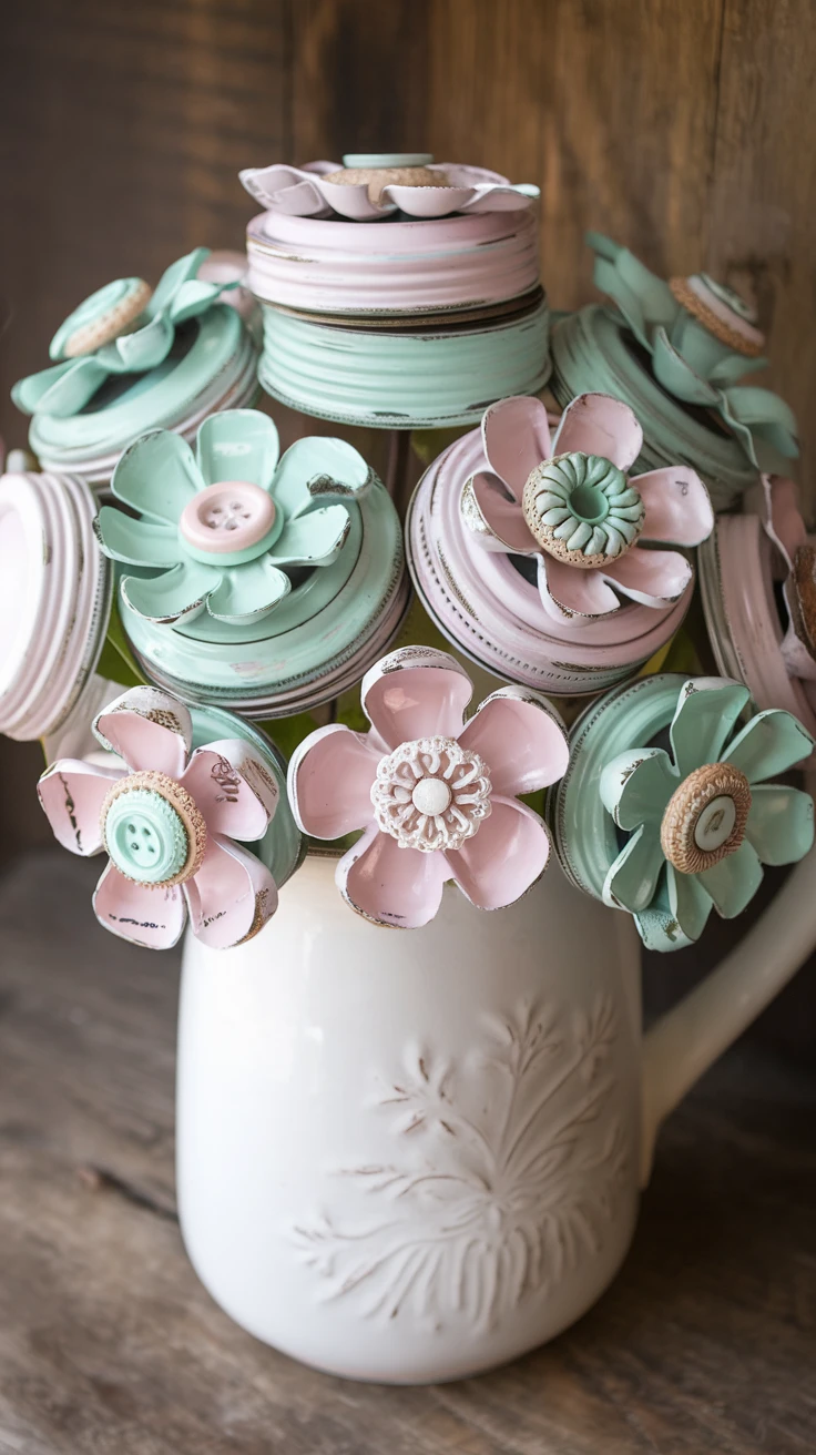 2. Vintage-Style Painted Lid Bouquet