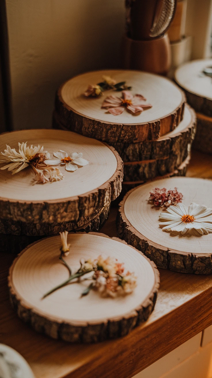 2. Wooden Base Pressed Flower Coasters