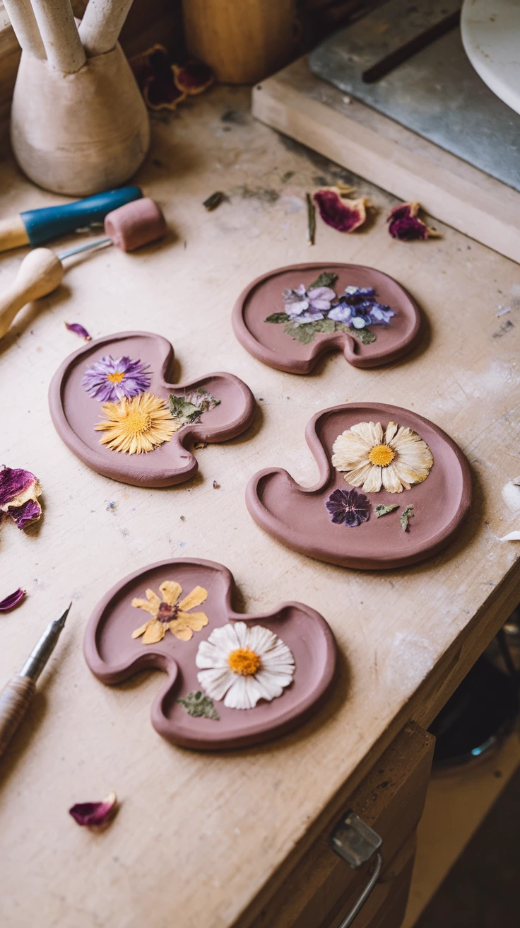 3. Clay Pressed Flower Coasters