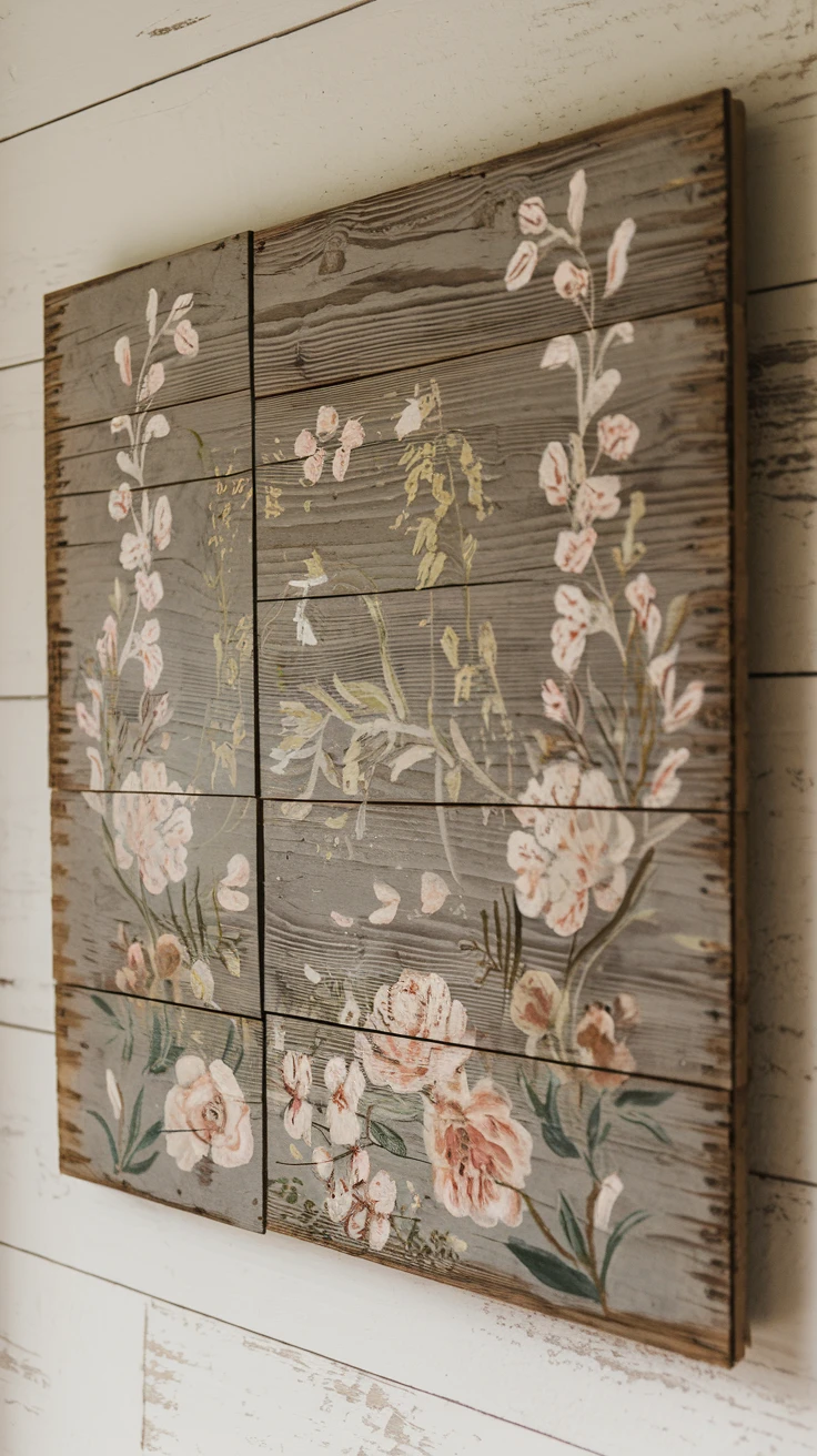 3. Distressed Wood Floral Wall Art