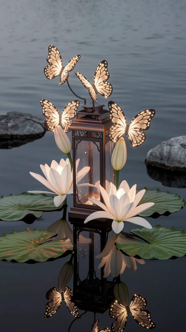 3. LED Butterfly Lantern with Lilies