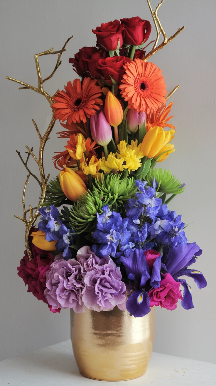 3. Rainbow's End Gold Vase Arrangement