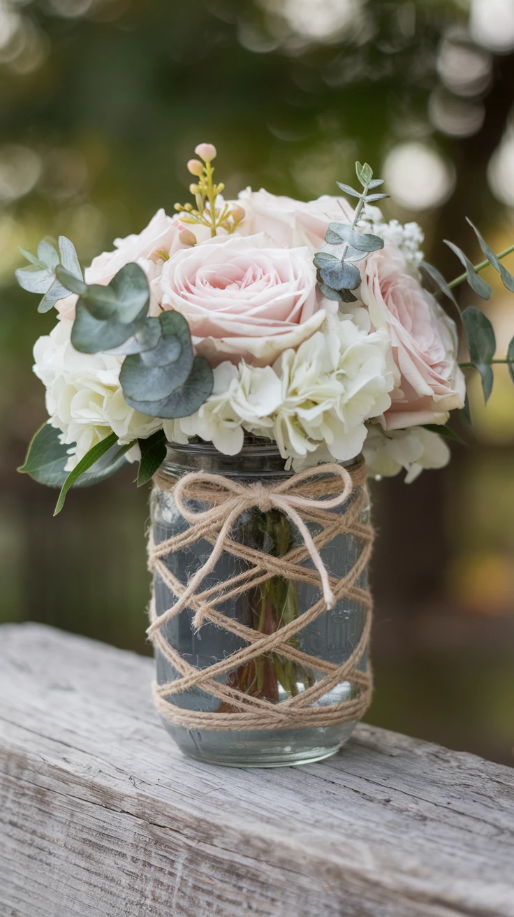 3. Rustic Twine-Wrapped Mason Jar Centerpiece