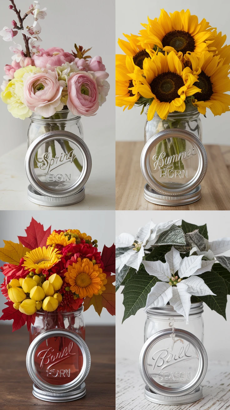 4. Seasonal Mason Jar Lid Flower Decor