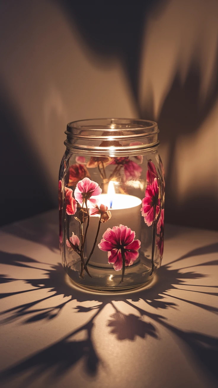 4. Valentine's Day Mason Jar Luminaries with Dried Flowers