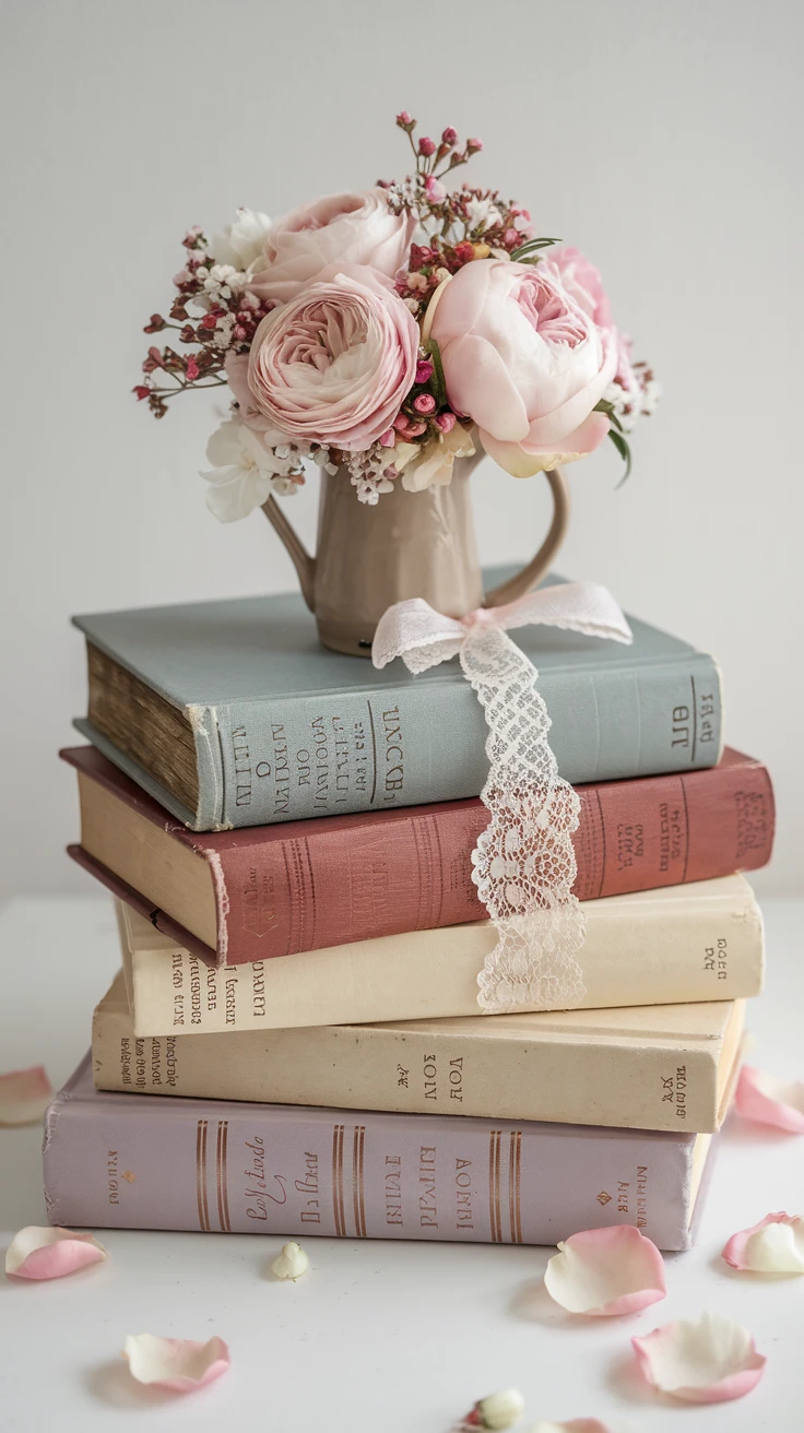 4. Vintage Book and Flower Stack