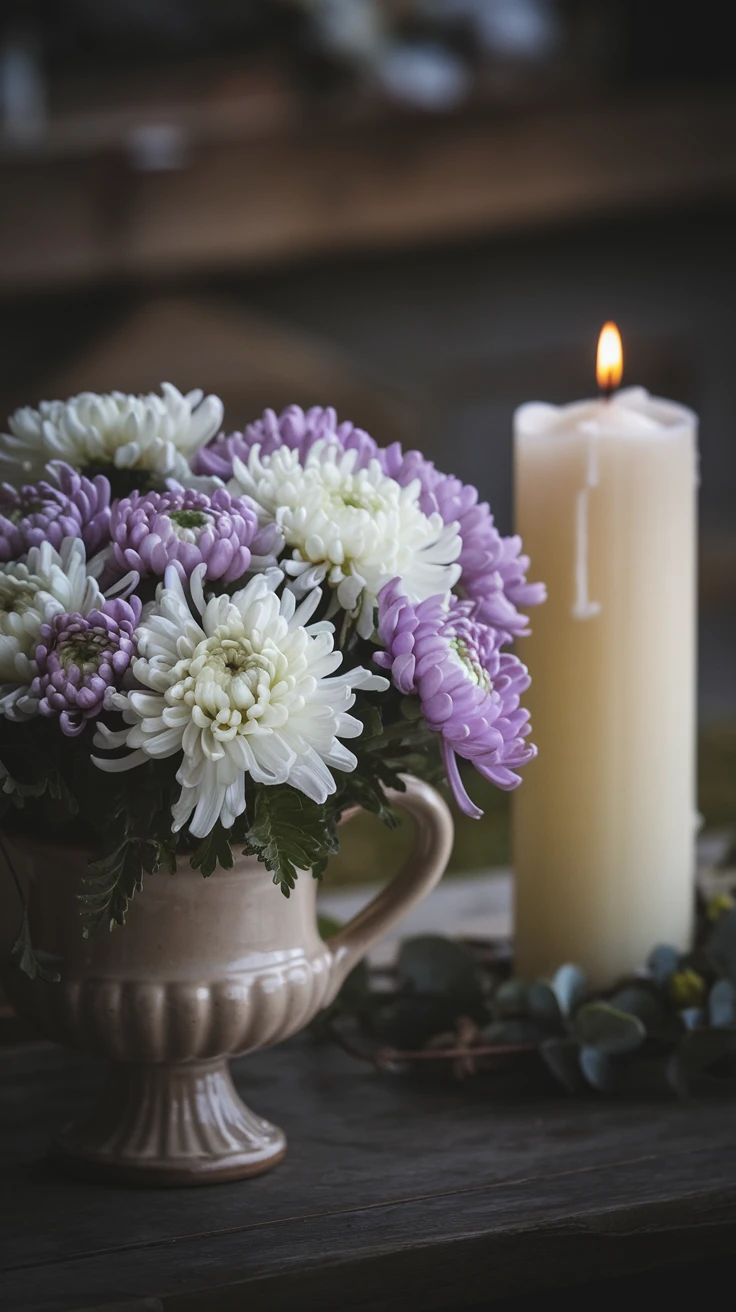 5. Chrysanthemums & Memorial Candle