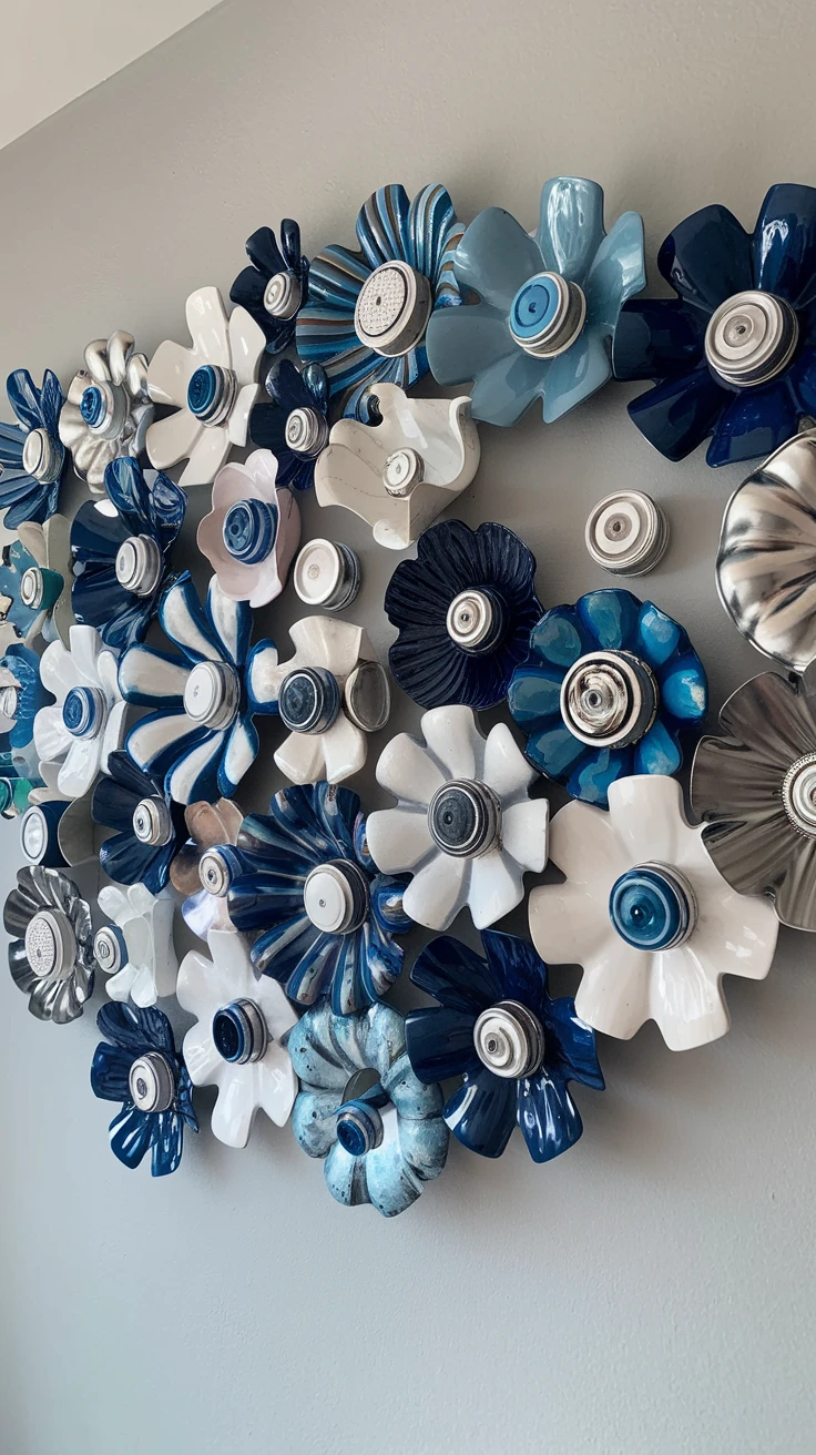 5. Mason Jar Lid Flower Wall Art Display