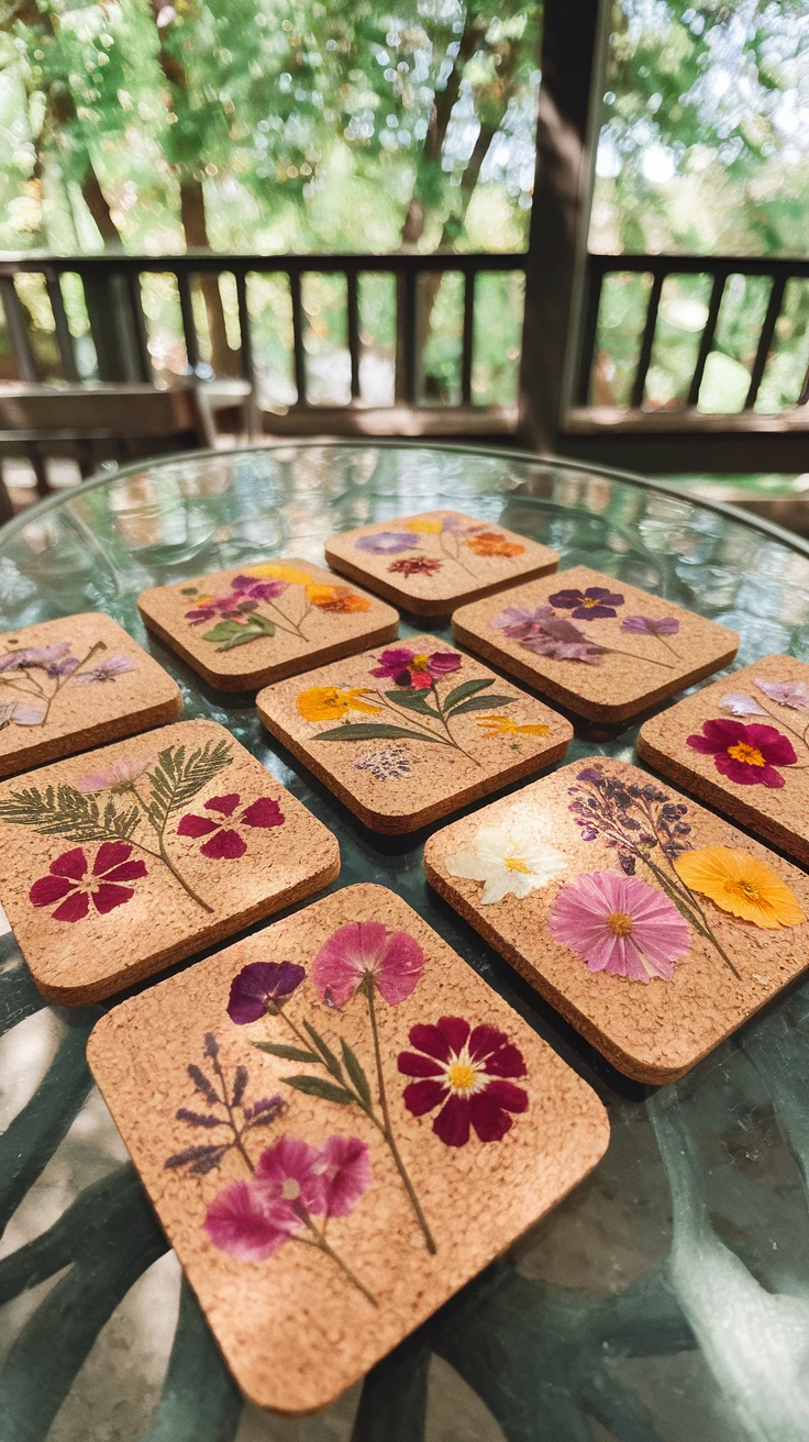 6. Cork Pressed Flower Coasters