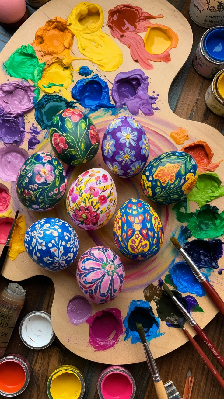 6. Floral Pattern Hand-Painted Eggs
