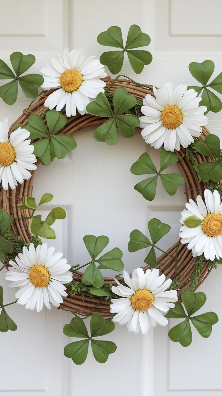 6. Lucky Clover and Daisy Chain Wreath