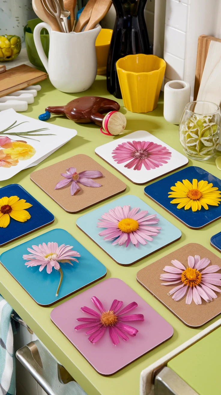 7. Laminated Pressed Flower Coasters