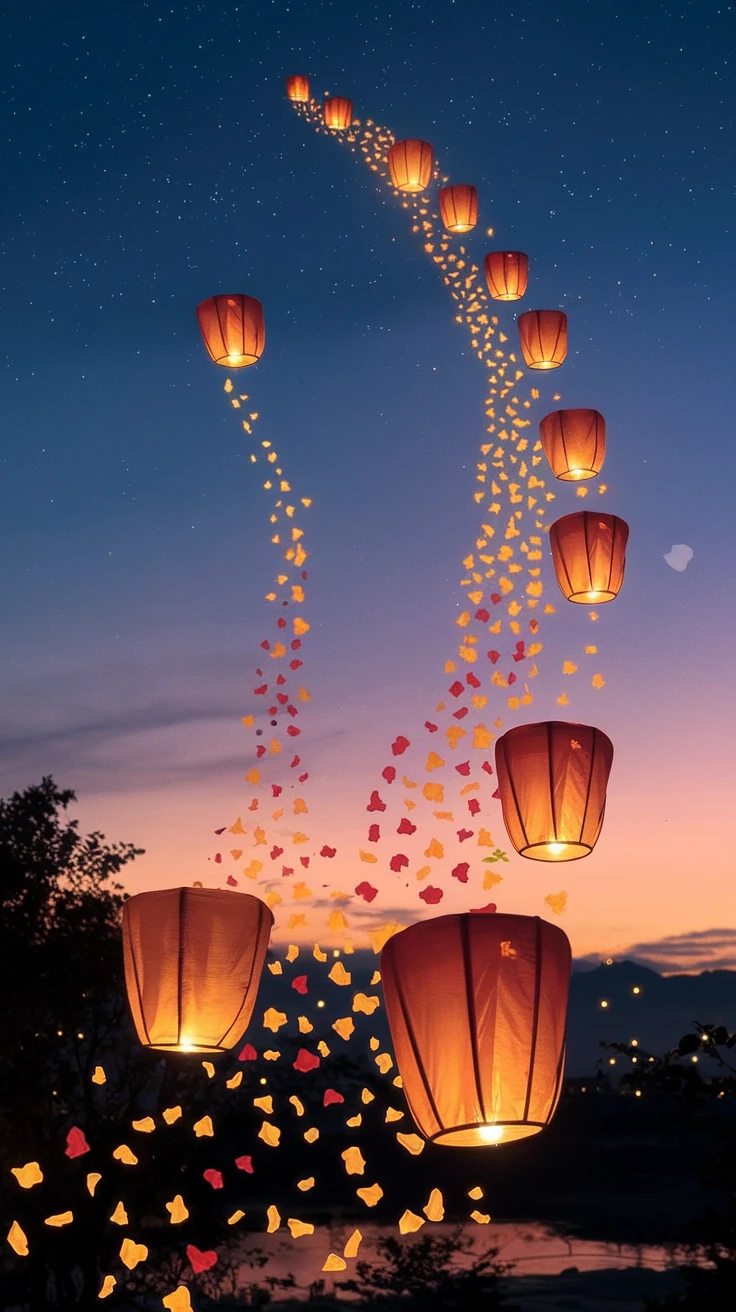 7. Sky Lantern Release Ceremonies with Flower Petals
