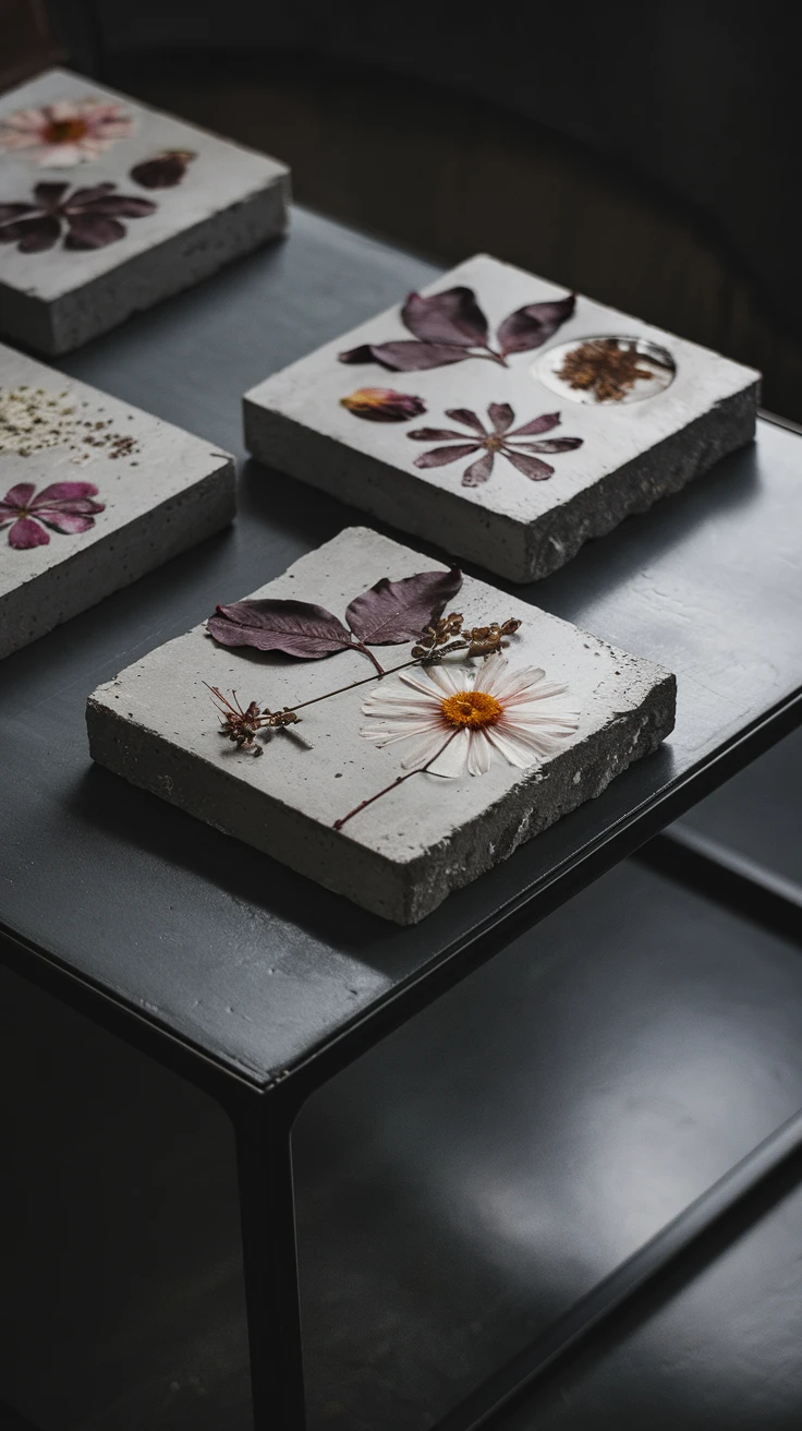 8. Concrete Pressed Flower Coasters