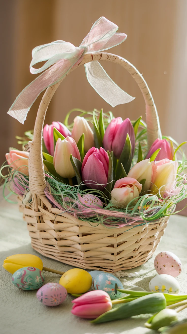1. Classic Easter Basket Tulip Display
