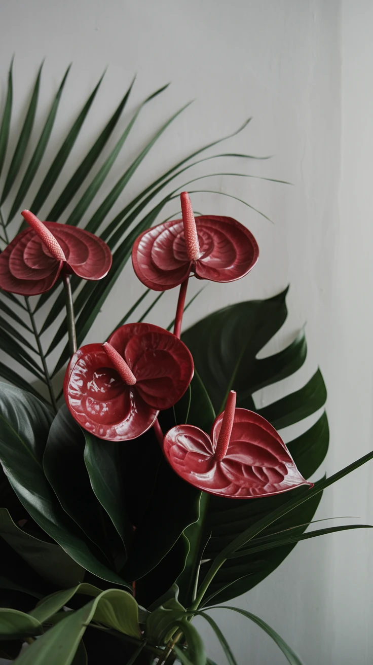 10. Modern Red Anthuriums Bouquet: Exotic Passion