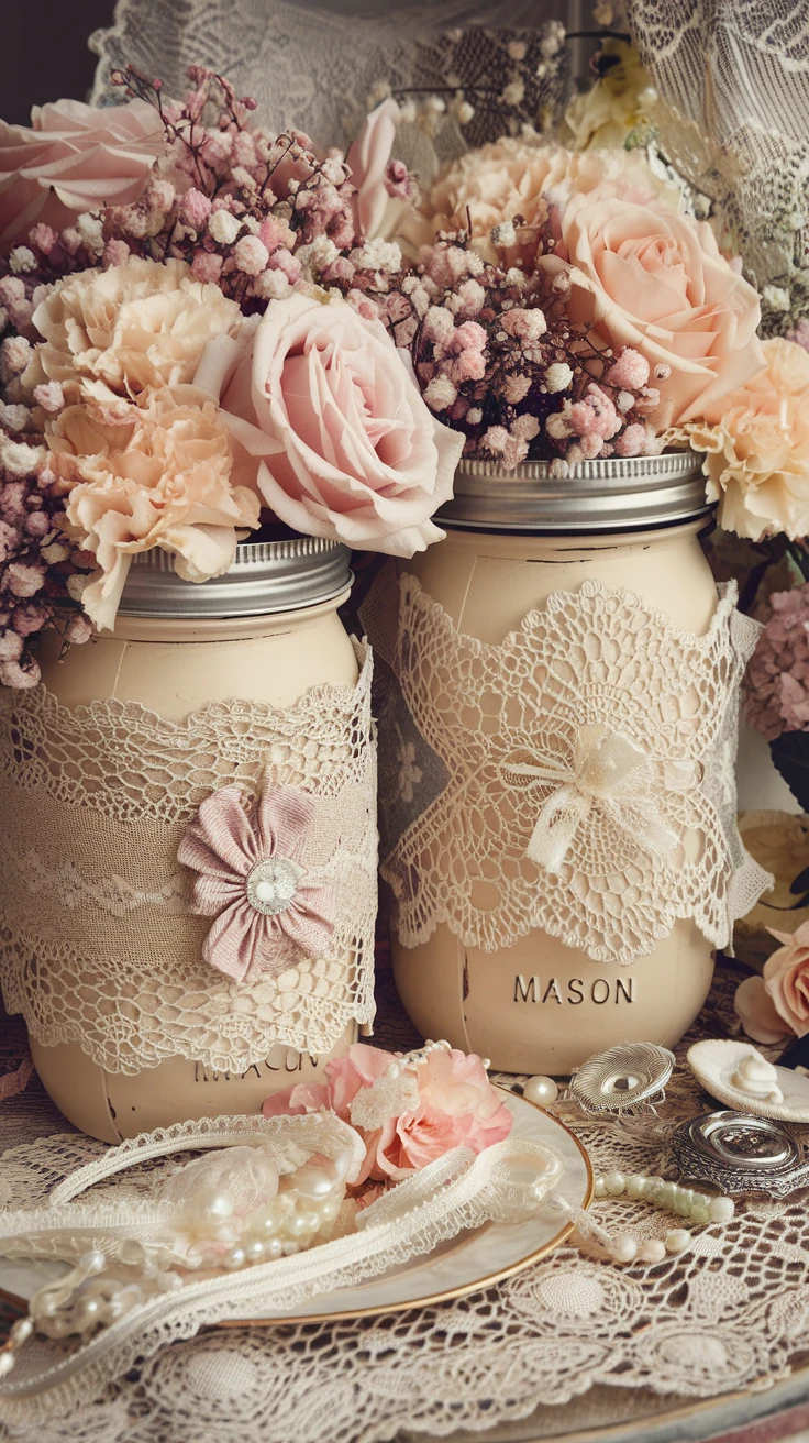 12. Vintage Doily-Decorated Jars