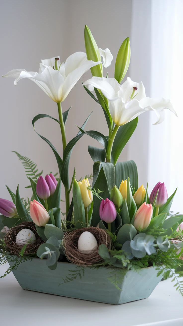 13. Tulip and Lily Combination Easter Centerpiece