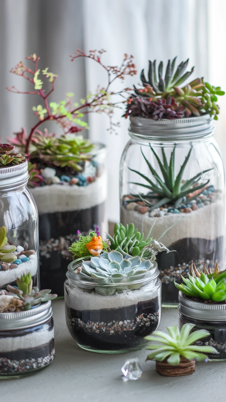 14. Terrarium-Style Succulent Jars