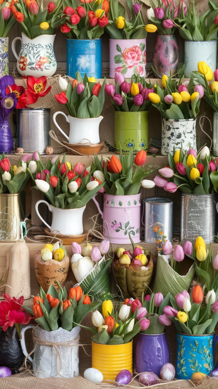 14. Upcycled Container Tulip Displays