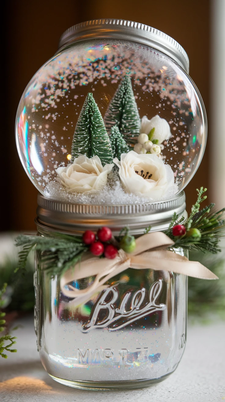 15. Seasonal Mason Jar Snow Globes