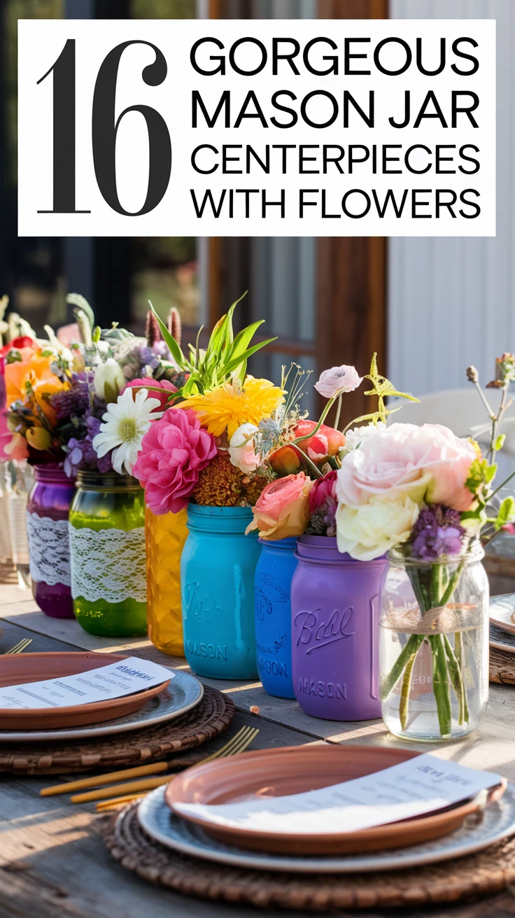 16 Gorgeous Mason Jar Centerpieces with Flowers
