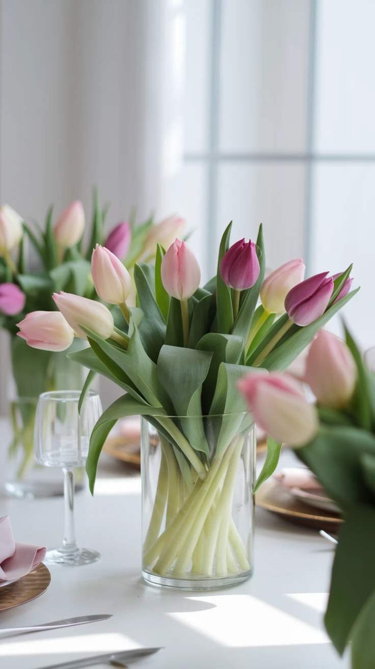 2. Pastel Ombré Tulip Centerpiece