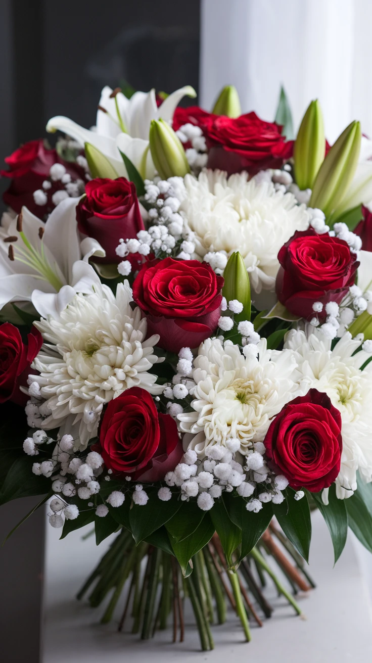 2. Red and White Anniversary Arrangement: Harmony in Contrast