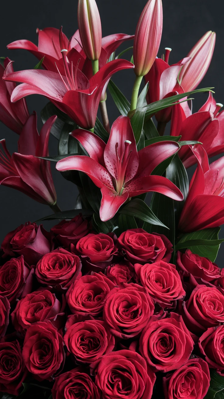 3. Red Lilies and Roses Combination: Majestic Devotion