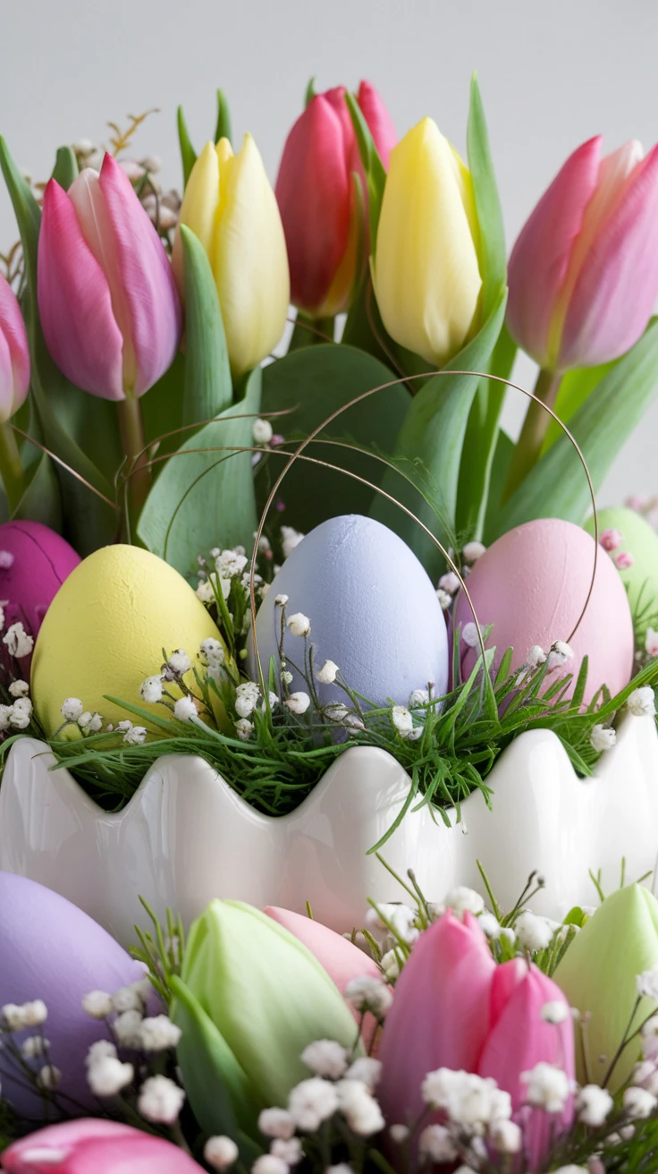 3. Tulips with Easter Egg Accents