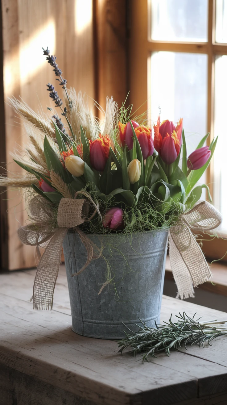 4. Rustic Farmhouse Easter Tulip Arrangement