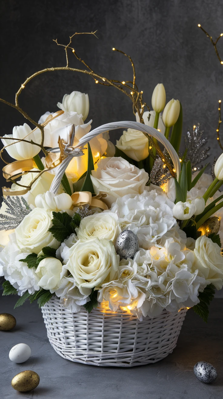 5. Elegant White and Gold Easter Basket