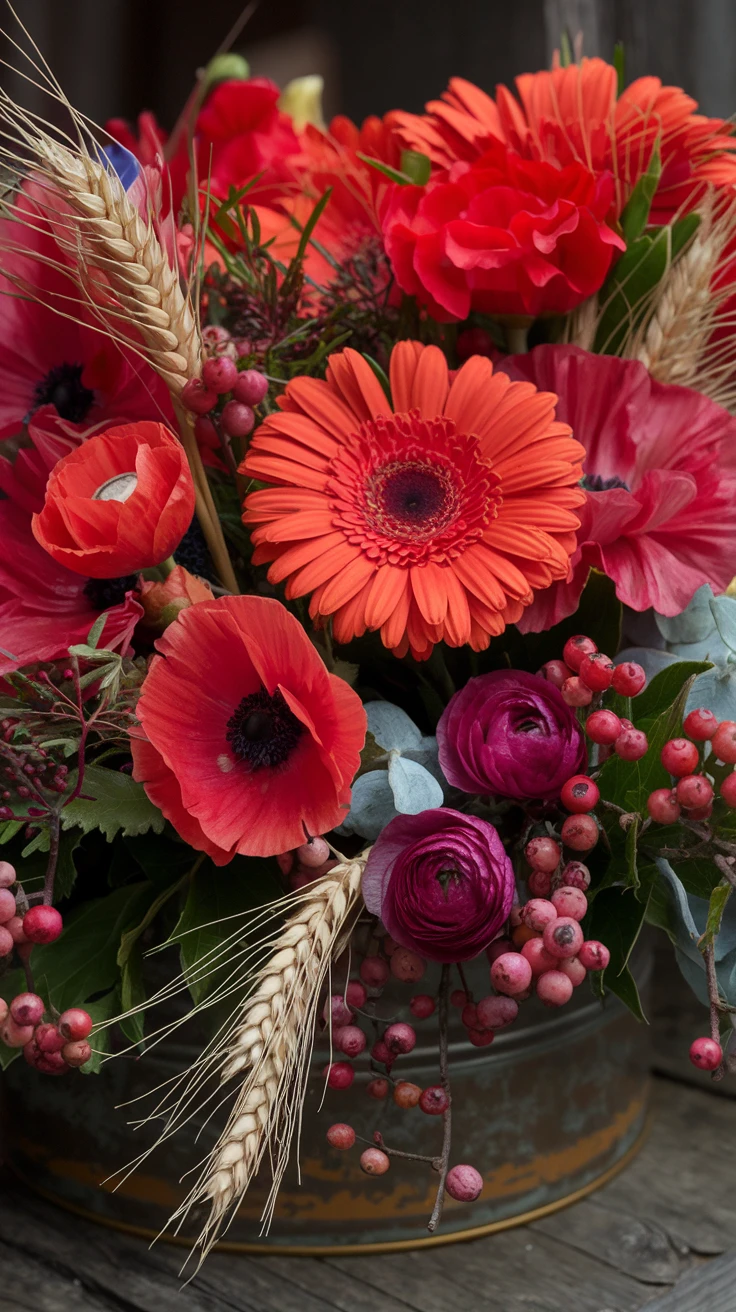 5. Rustic Red Wildflowers Arrangement: Natural Passion