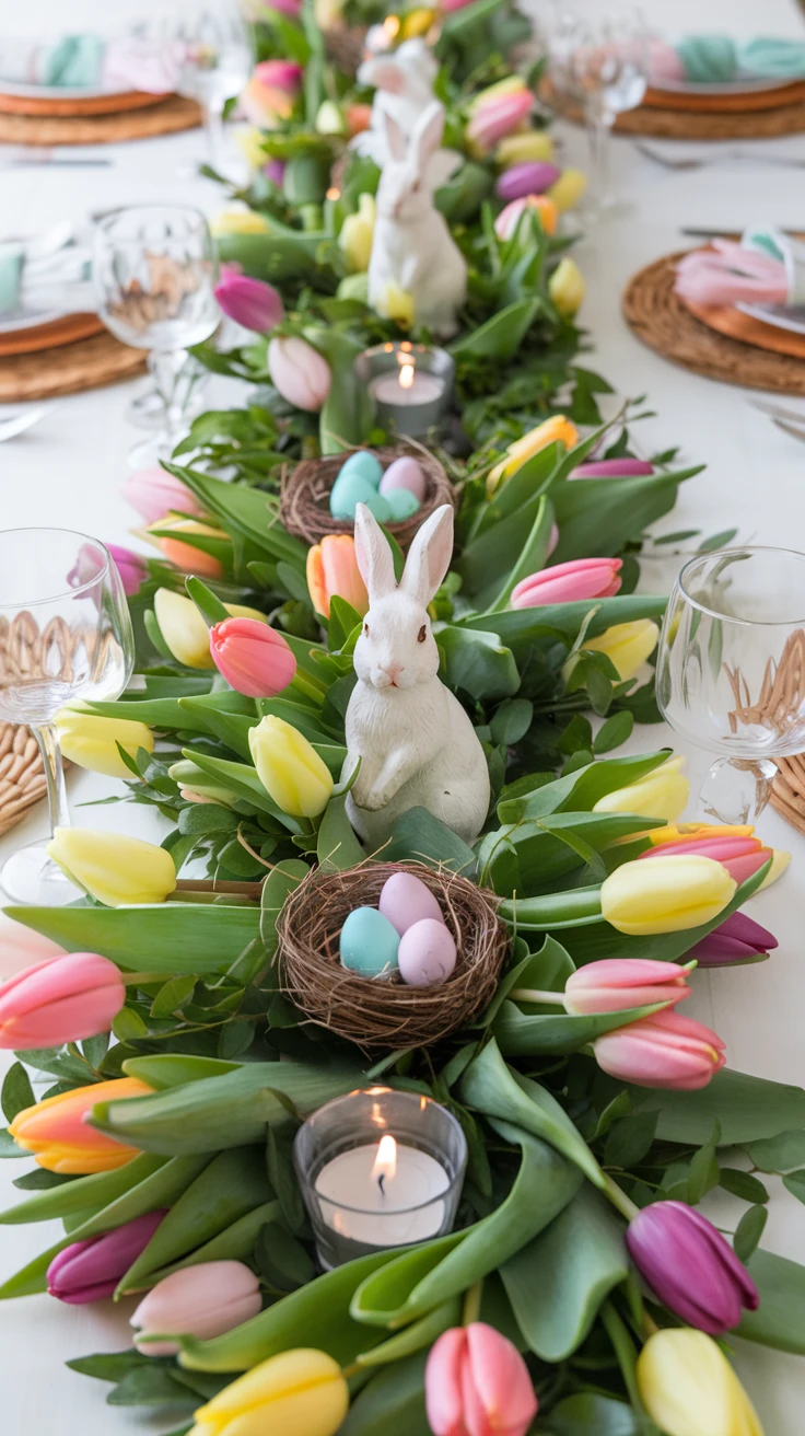 5. Tulip and Bunny Themed Table Runner