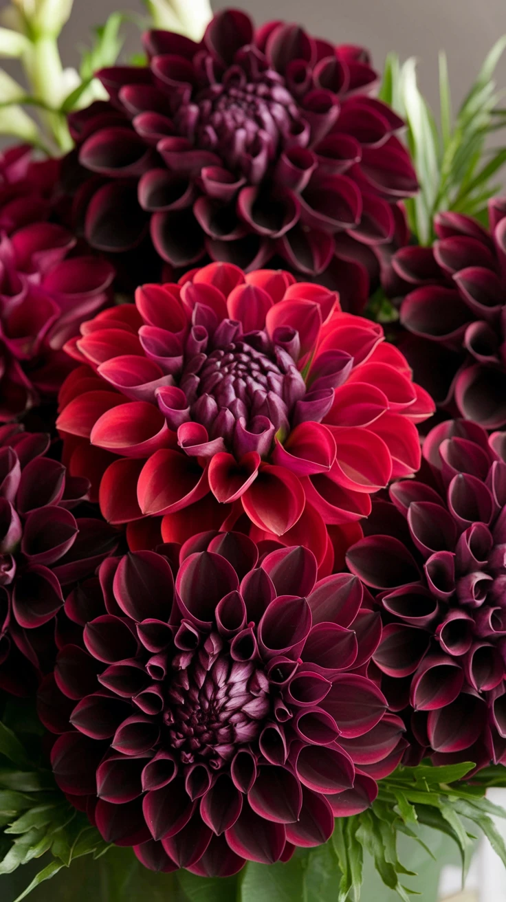 9. Deep Red Dahlias Arrangement: Complex Beauty
