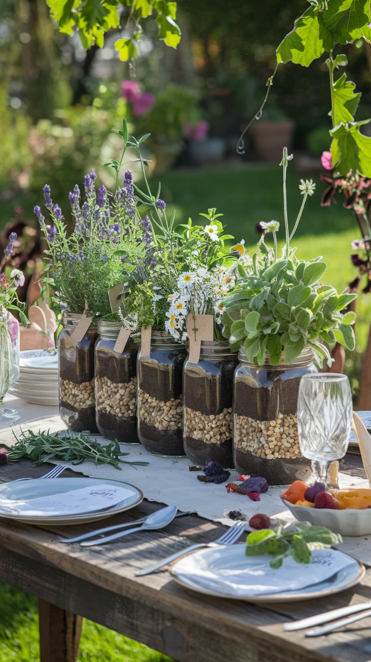 9. Mason Jar Herb Garden Centerpiece