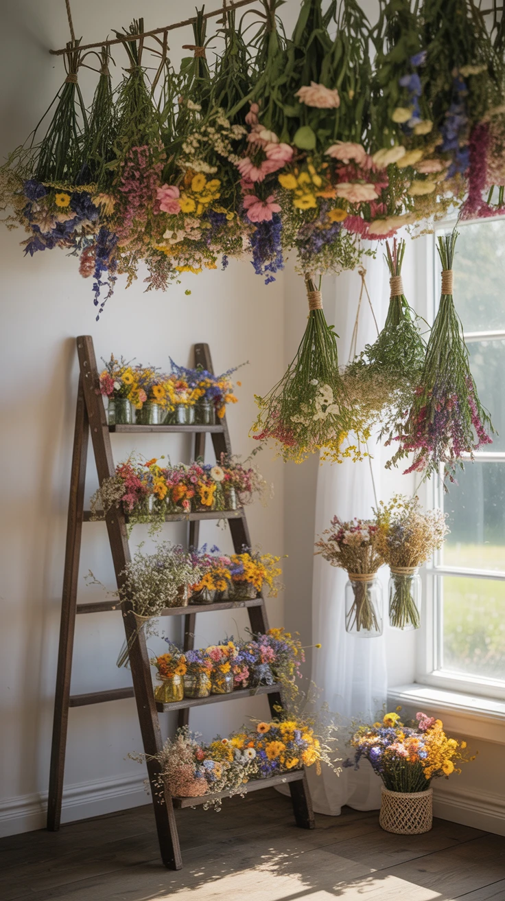 3. Hanging Wildflower Displays: Bringing the Garden Ceiling-Ward