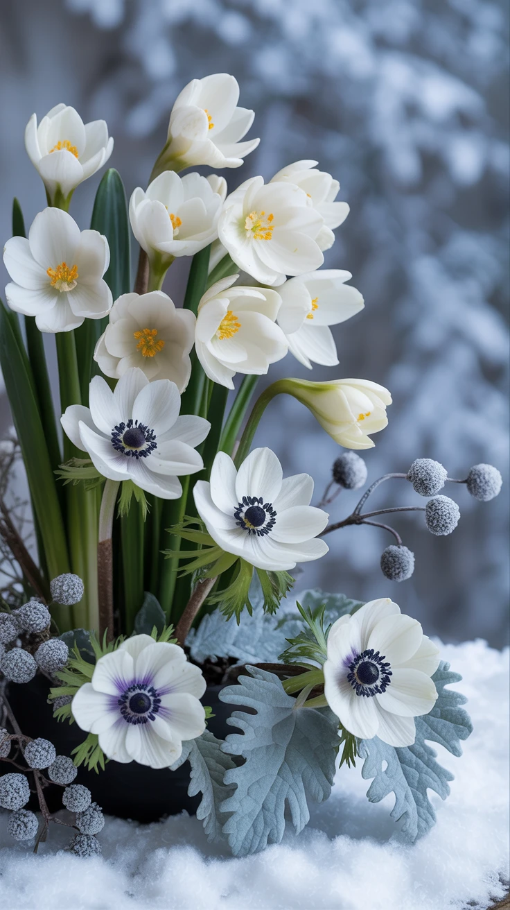 11. Paperwhite and Anemone Contrast